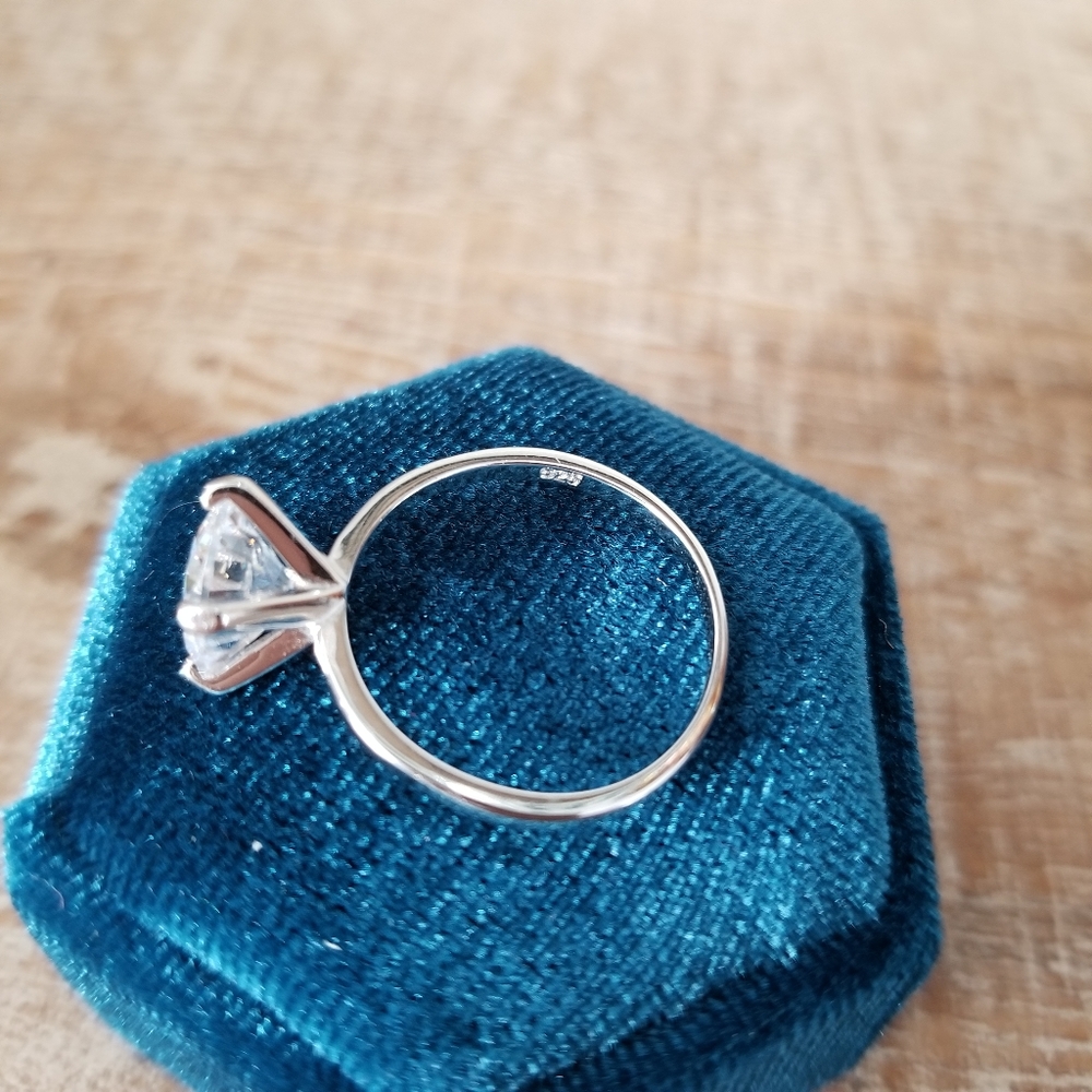 2ct Round Solitaire Sterling SIlver Ring - Picture 5 of 7